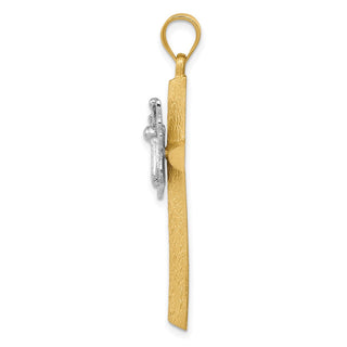 14k Yellow and White Gold Cross with Butterfly Pendant