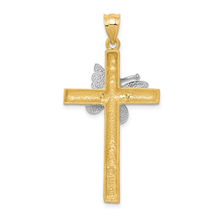 14k Yellow and White Gold Cross with Butterfly Pendant