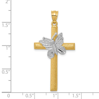 14k Yellow and White Gold Cross with Butterfly Pendant