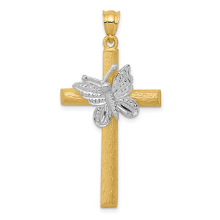 14k Yellow and White Gold Cross with Butterfly Pendant