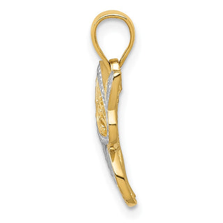 14k Yellow Gold and Rhodium Butterfly Pendant