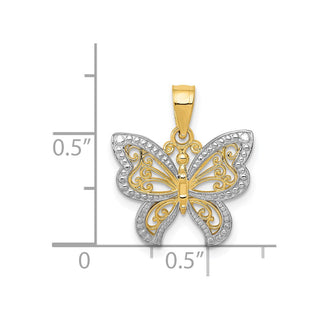 14k Yellow Gold and Rhodium Butterfly Pendant
