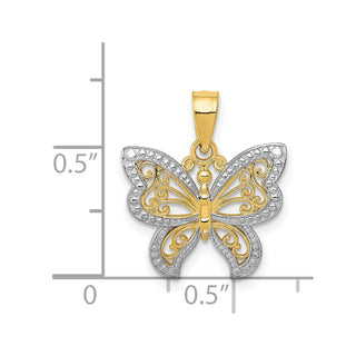 14k Yellow Gold and Rhodium Butterfly Pendant