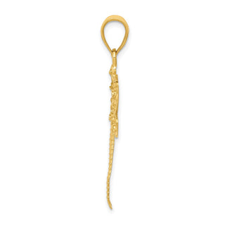 14k Yellow Gold Diamond-cut Fancy Dragonfly w/Cutout Wings Pendant
