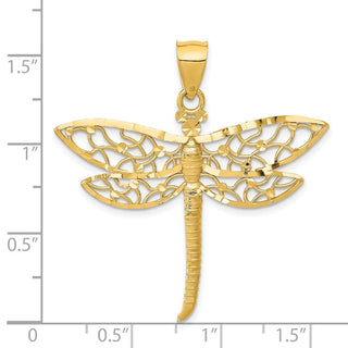 14k Yellow Gold Diamond-cut Fancy Dragonfly w/Cutout Wings Pendant
