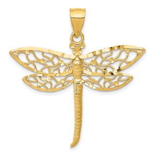 14k Yellow Gold Diamond-cut Fancy Dragonfly w/Cutout Wings Pendant