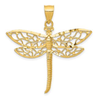 14k Yellow Gold Diamond-cut Fancy Dragonfly w/Cutout Wings Pendant
