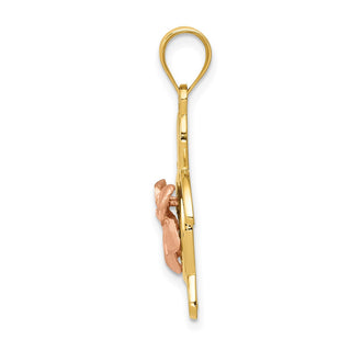 14k Yellow and Rose Gold Plumeria Flower Turtle Pendant