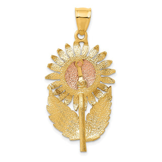 14k Yellow and Rose Gold Diamond-cut Sunflower Pendant