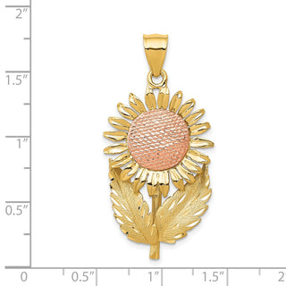14k Yellow and Rose Gold Diamond-cut Sunflower Pendant