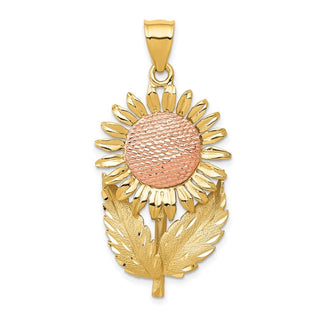 14k Yellow and Rose Gold Diamond-cut Sunflower Pendant