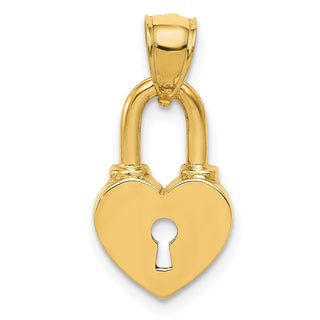 14k Yellow Gold Polished Heart Lock Pendant