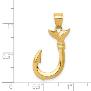 14k Yellow Gold 3D Whale Tail Hook Pendant D3417