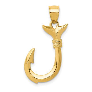 14k Yellow Gold 3D Whale Tail Hook Pendant D3417