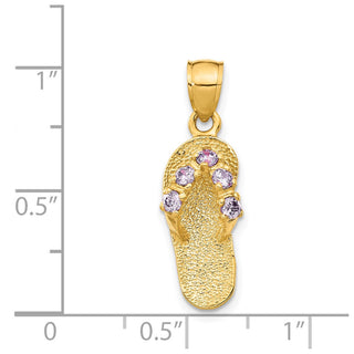 14k Yellow Gold February/CZ Simulated Birthstone Flip Flop Pendant