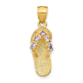 14k Yellow Gold February/CZ Simulated Birthstone Flip Flop Pendant