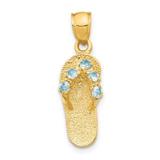 14k Yellow Gold March/CZ Simulated Birthstone Flip Flop Pendant