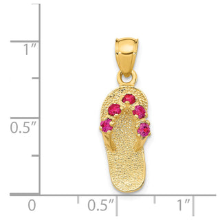 14k Yellow Gold July/CZ Simulated Birthstone Flip Flop Pendant