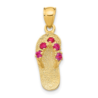 14k Yellow Gold July/CZ Simulated Birthstone Flip Flop Pendant
