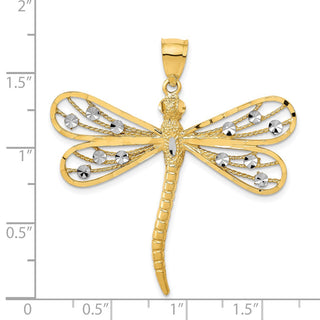 14k Yellow and White Gold Diamond-cut Filigree Dragonfly Pendant