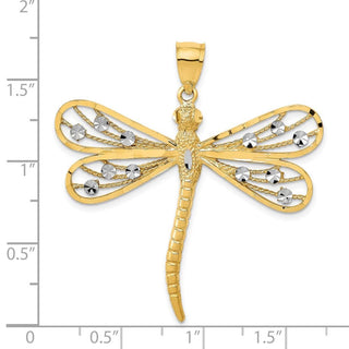 14k Yellow and White Gold Diamond-cut Filigree Dragonfly Pendant