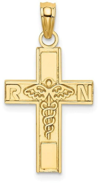 14k Yellow Gold RN and Caduceus Cross Pendant