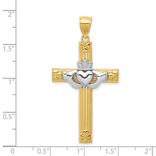 14k Yellow and White Gold Claddagh Cross Pendant D3498