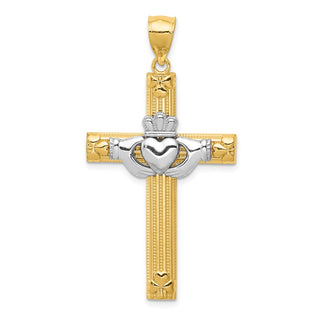 14k Yellow and White Gold Claddagh Cross Pendant D3498