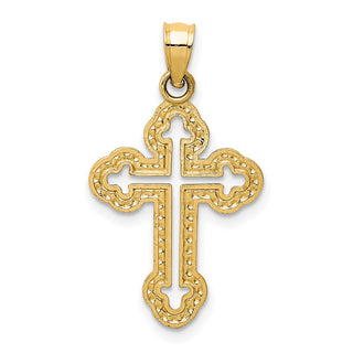 14k Yellow Gold Cut-Out Budded Cross Pendant