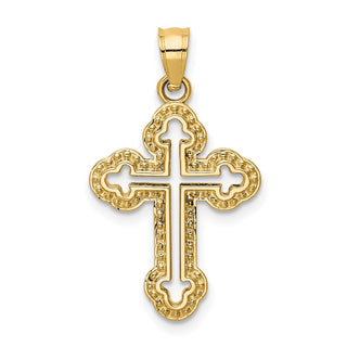 14k Yellow Gold Cut-Out Budded Cross Pendant
