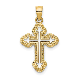 14k Yellow Gold Cut-Out Budded Cross Pendant