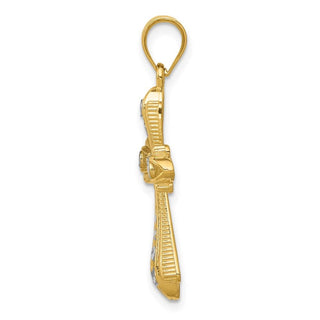 14K Yellow Gold w/Rhodium-plating Diamond-cut Cross Charm