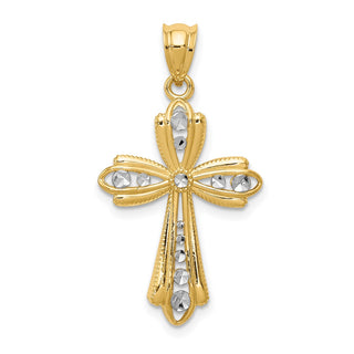14K Yellow Gold w/Rhodium-plating Diamond-cut Cross Charm