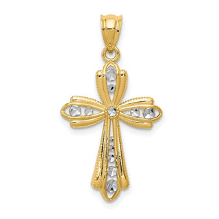 14K Yellow Gold w/Rhodium-plating Diamond-cut Cross Charm