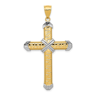 14k Yellow Gold and Rhodium Cross Pendant D3564