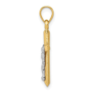 14k Yellow and White Gold Hollow Latin Crucifix Pendant D3594