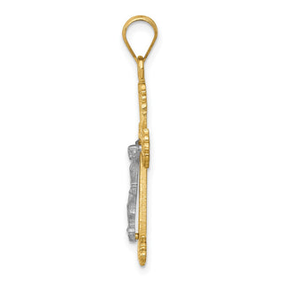 14k Yellow and White Gold Diamond-Cut Latin Crucifix Pendant D3636