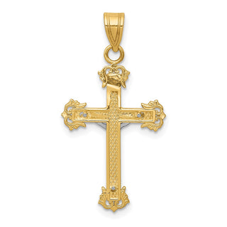 14k Yellow and White Gold Diamond-Cut Latin Crucifix Pendant D3636