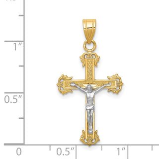 14k Yellow and White Gold Diamond-Cut Latin Crucifix Pendant D3636