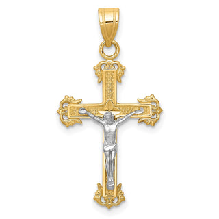 14k Yellow and White Gold Diamond-Cut Latin Crucifix Pendant D3636