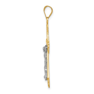 14k Yellow and White Gold Diamond-Cut Latin Crucifix Pendant D3637