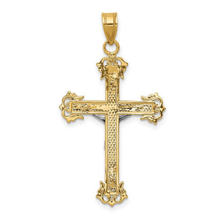 14k Yellow and White Gold Diamond-Cut Latin Crucifix Pendant D3637