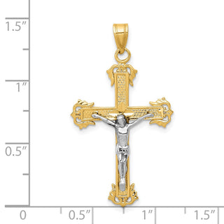 14k Yellow and White Gold Diamond-Cut Latin Crucifix Pendant D3637
