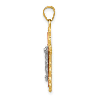 14k Yellow, White and Rose Gold Diamond-Cut Crucifix Pendant D3644