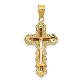 14k Yellow, White and Rose Gold Diamond-Cut Crucifix Pendant D3644