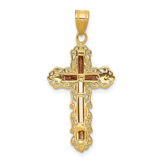 14k Yellow, White and Rose Gold Diamond-Cut Crucifix Pendant D3644