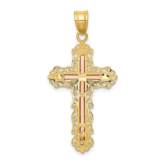 14k Yellow, White and Rose Gold Diamond-Cut Crucifix Pendant D3645
