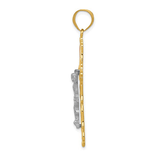 14k Yellow, White and Rose Gold Diamond-Cut Crucifix Pendant D3646