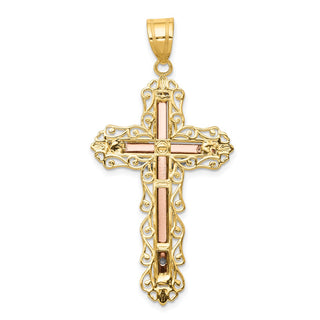 14k Yellow, White and Rose Gold Diamond-Cut Crucifix Pendant D3646