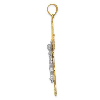 14k Yellow, White and Rose Gold Diamond-Cut Crucifix Pendant D3647